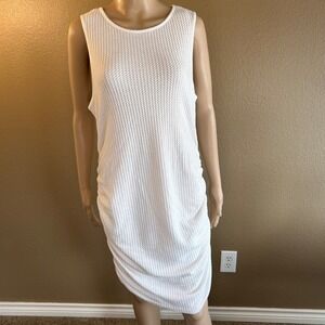 SHEIN Curve White Waffle Knit Ruched Side Sleeveless Dress 1XL Plus Size